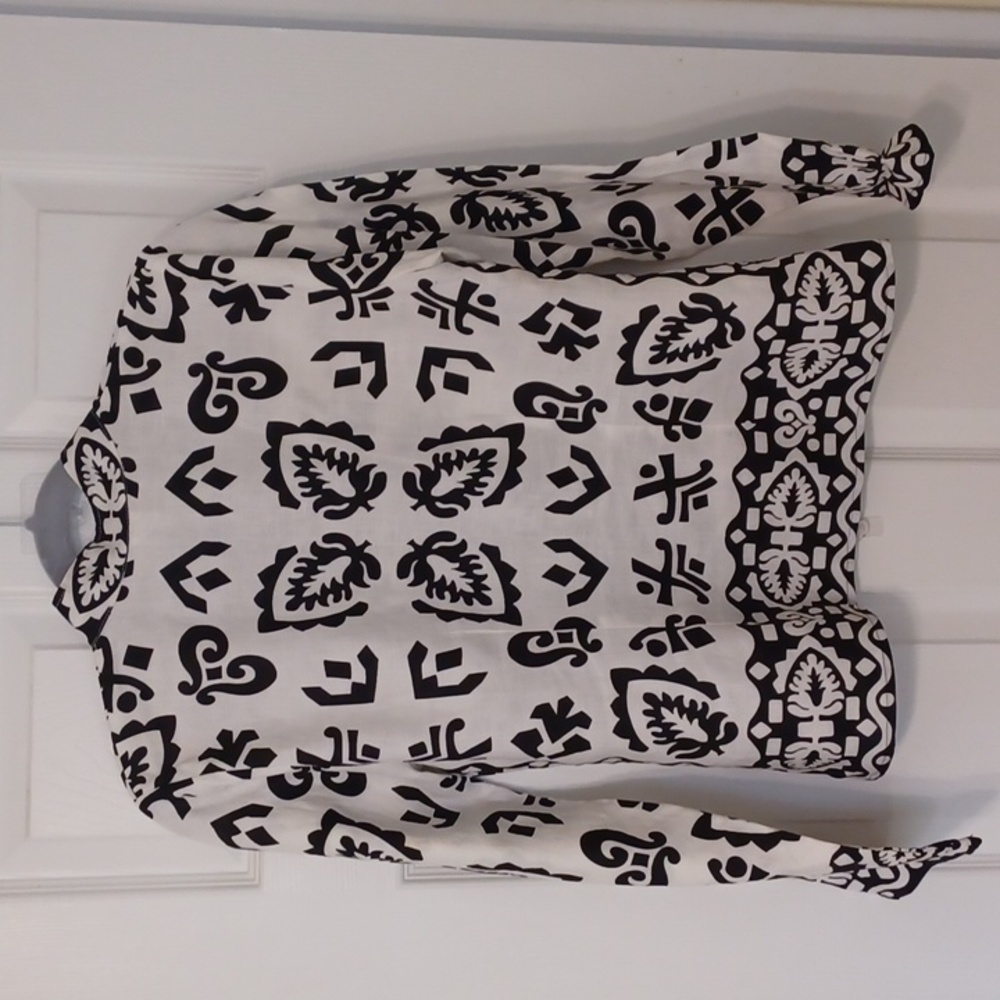 Richard Malcolm Sz 10P, Elegant Black and White, Linen Patterned Blouse/jacket - Picture 7 of 11